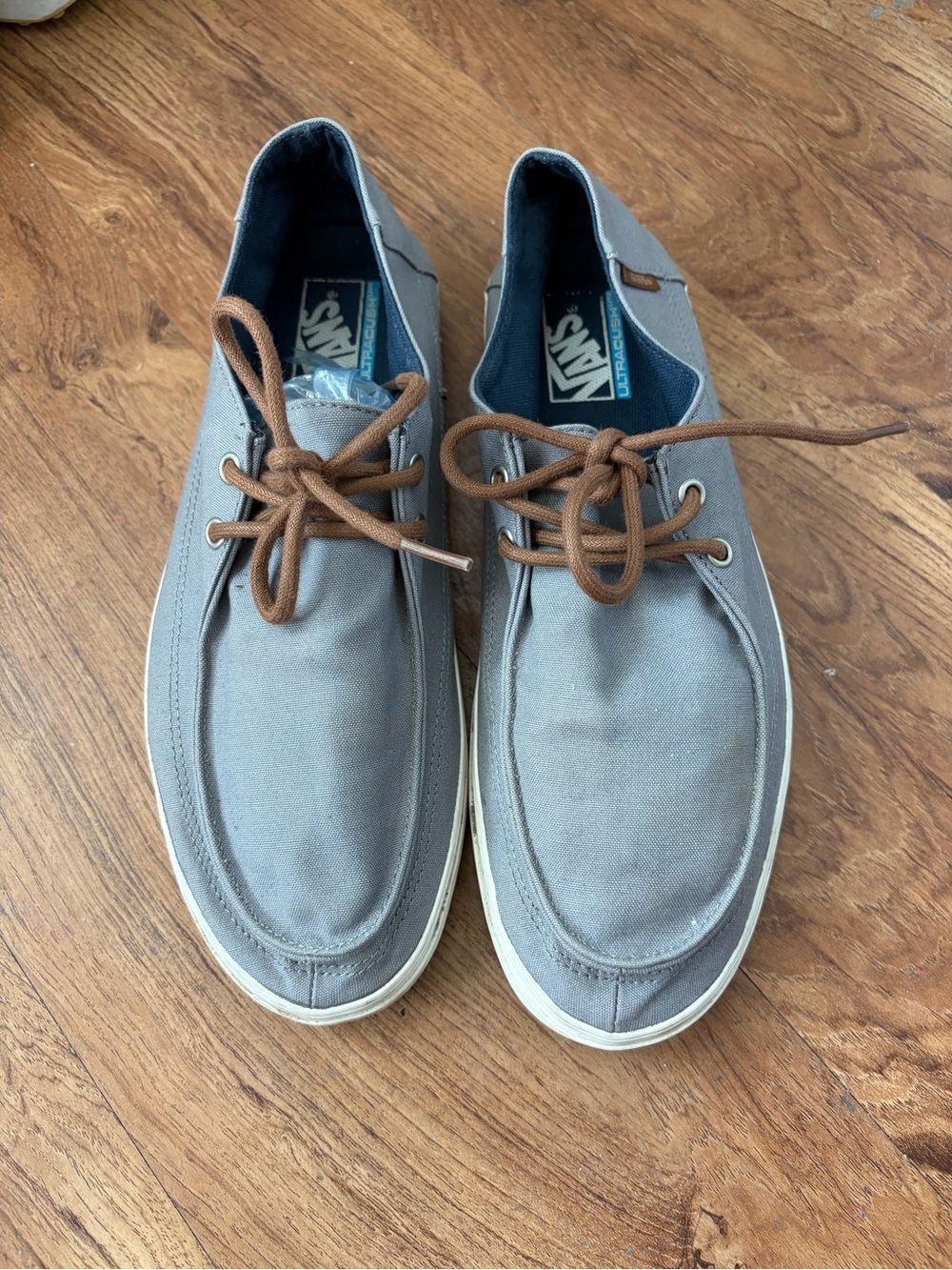 Vans Men's Gray Canvas Boat Shoes with Brown Laces